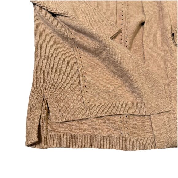 EDINBURGH Knitwear Cotton Cashmere external seam lace hole cardigan tan NWT Med - Picture 6 of 9